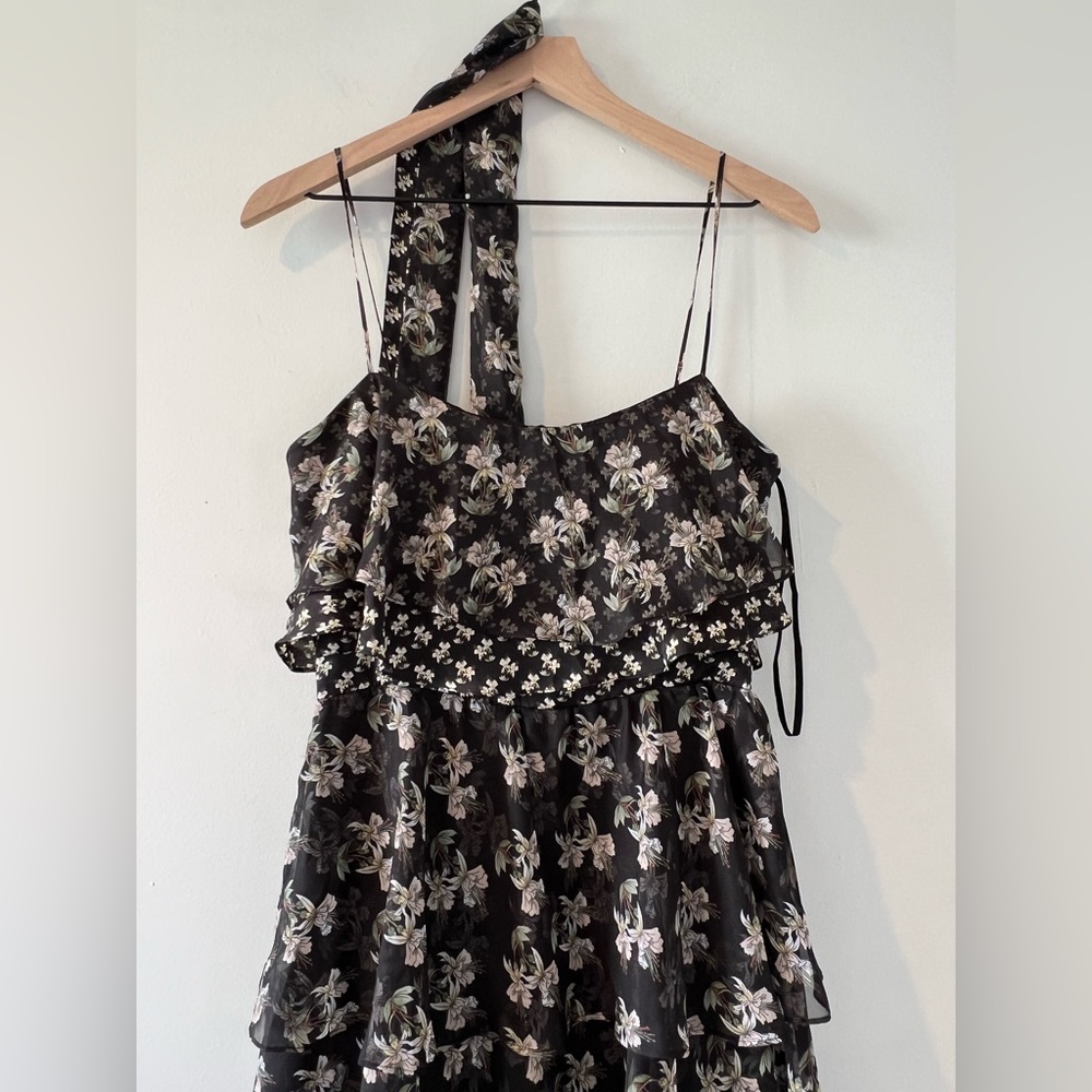 NWT Jill Stuart Kiera floral ruffle tiered gown maxi dress black formal boho - Picture 10 of 12